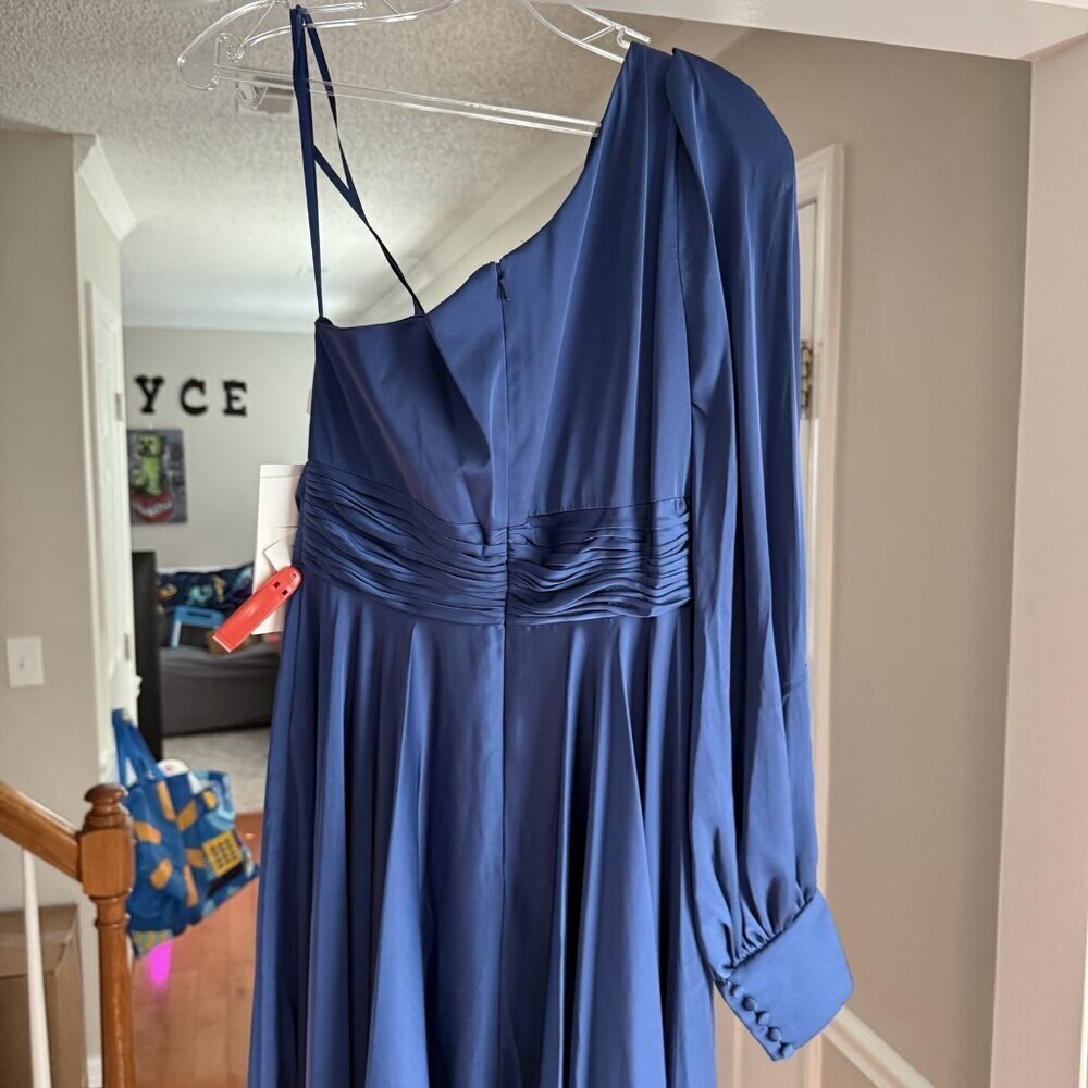 Mac Duggal Dress Womens 2 Blue One Shoulder Long Sleeve Gown Formal Evening New - Picture 11 of 12